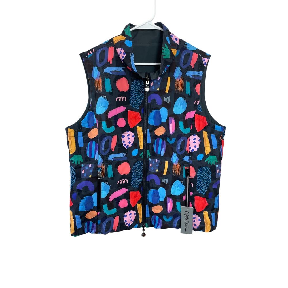 NWT Shana Colorful Reversible Full Zip Vest Size Large Quirky‎